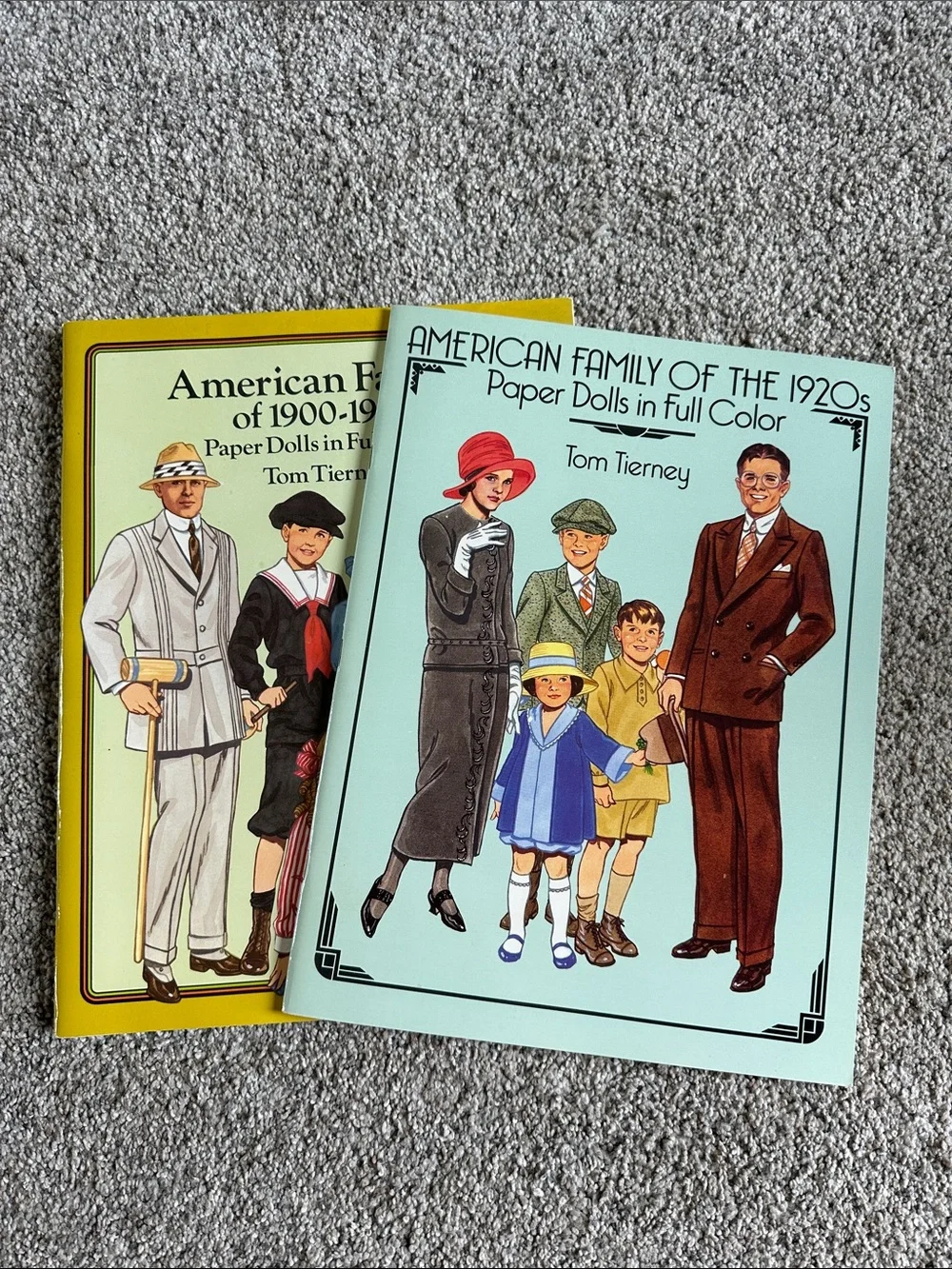 Set of 2 Vintage Style Paper Doll Books - Aqua & Yellow Covers